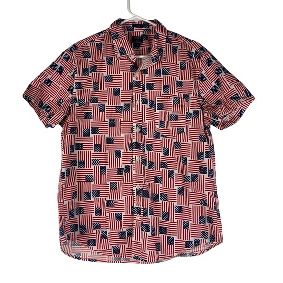 J Crew Factory American Flag Printed Shirt Large Red White Blue AO575 - Picture 2 of 8